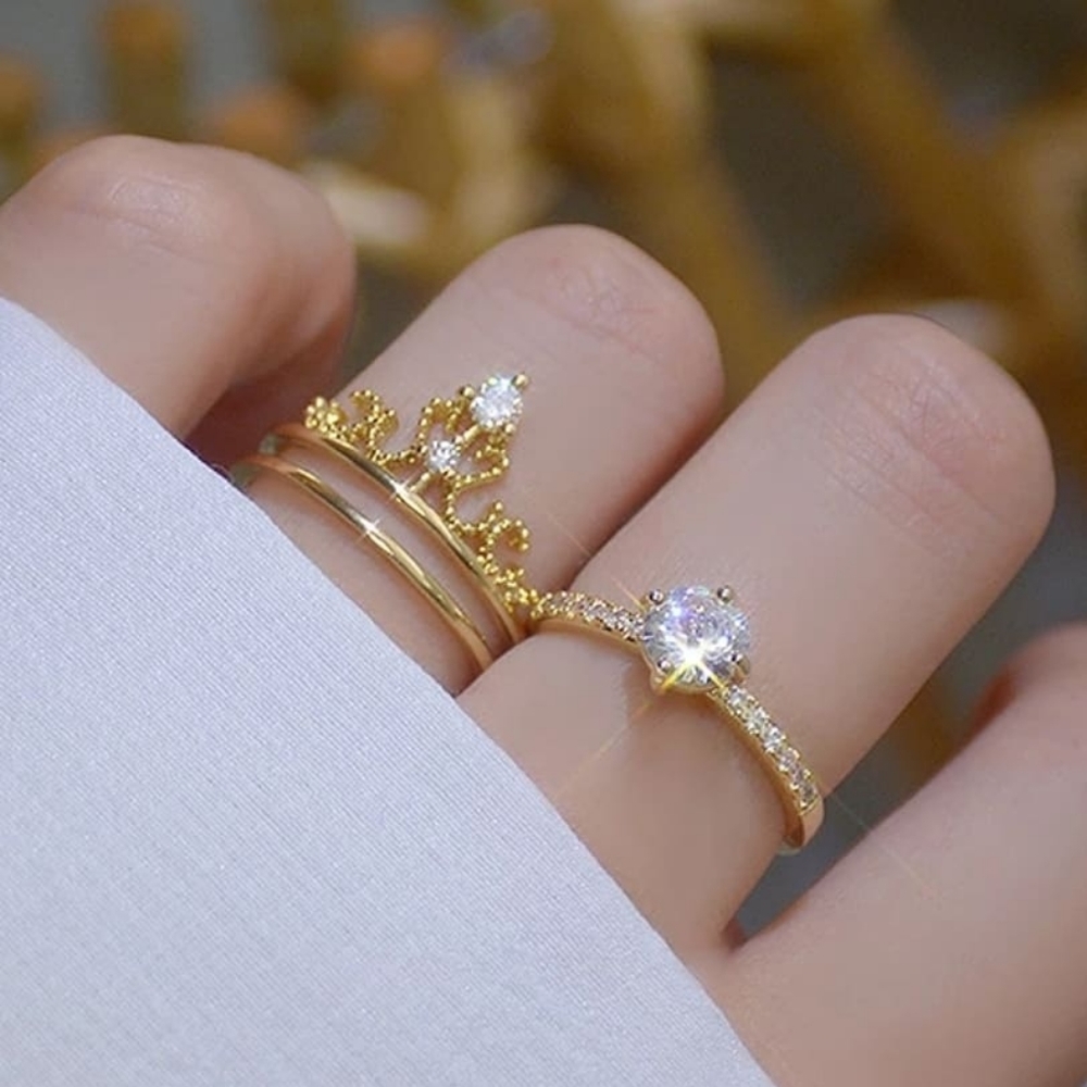 NEW 14k GOLD PLATED CROWN RING 💍 SET